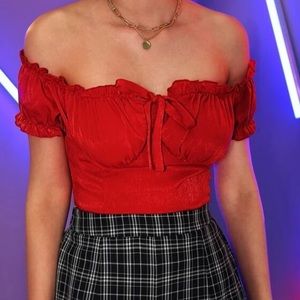 Tie front, frill trimmed, milkmaid style top